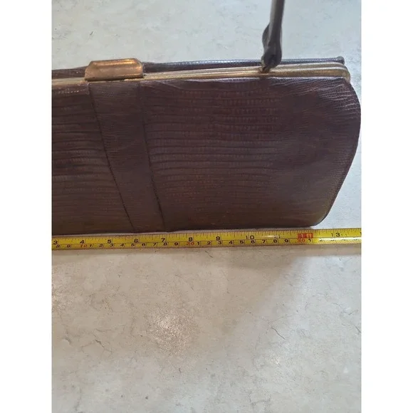 VTG. 50's Escort Genuine Reptile rectangular frame bag single handle snap close - Picture 11 of 12